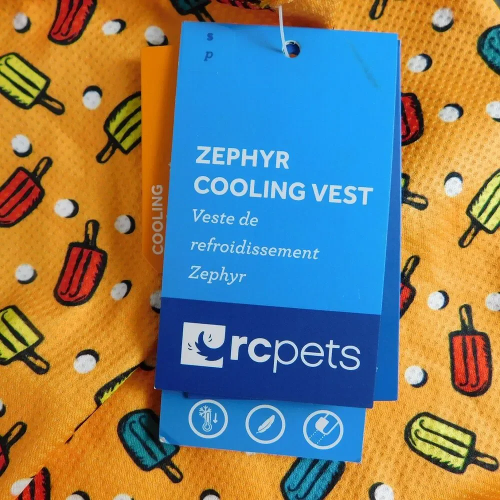 RC Pets Zephyr Cooling Vest Small Orange Popsicles Dog, Reflector Tab NEW NWT